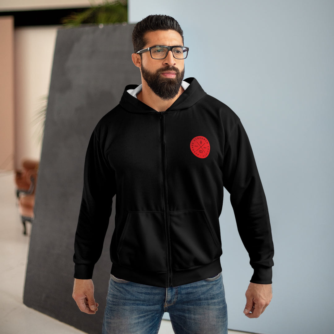 Average Streamer Society Unisex Zip Hoodie (AOP)