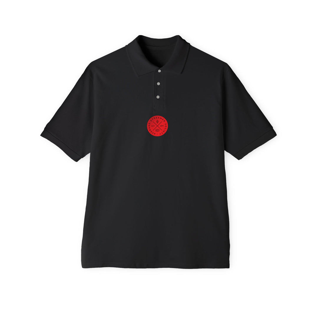 Average Streamer Society Stylish Men's Piqué Polo with Red Emblem - Perfect for Casual Outings & Summer Events