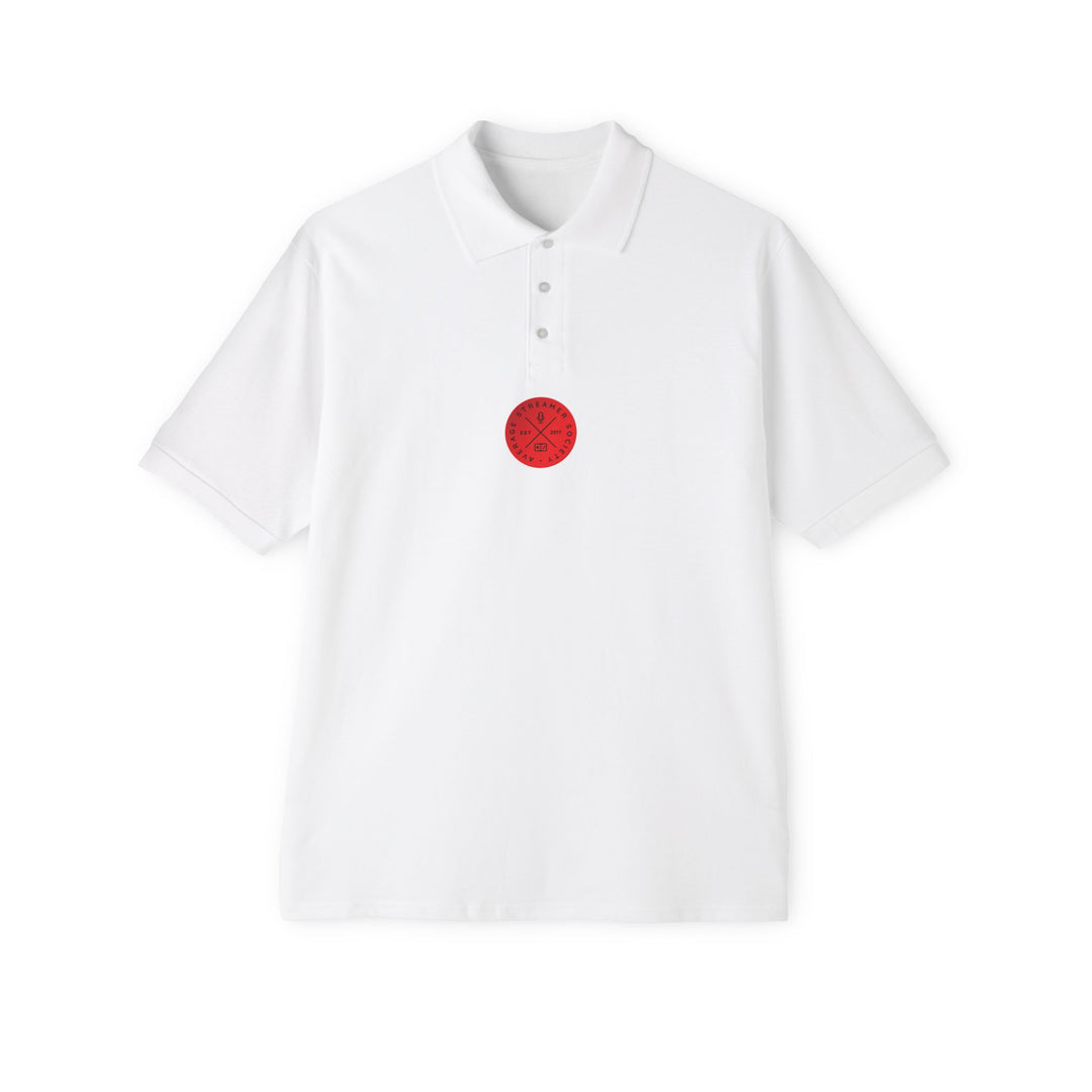 Average Streamer Society Stylish Men's Piqué Polo with Red Emblem - Perfect for Casual Outings & Summer Events