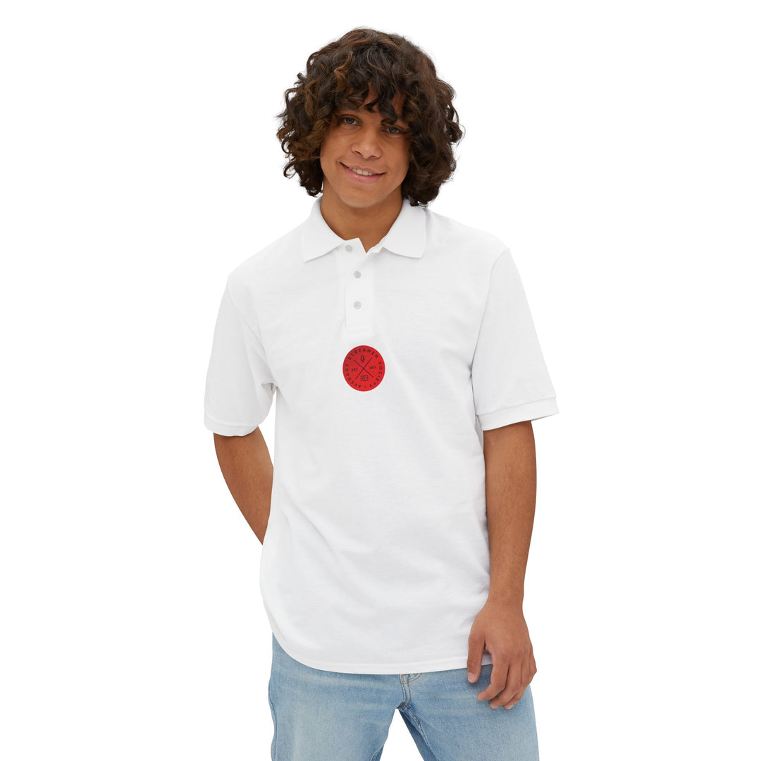 Average Streamer Society Stylish Men's Piqué Polo with Red Emblem - Perfect for Casual Outings & Summer Events